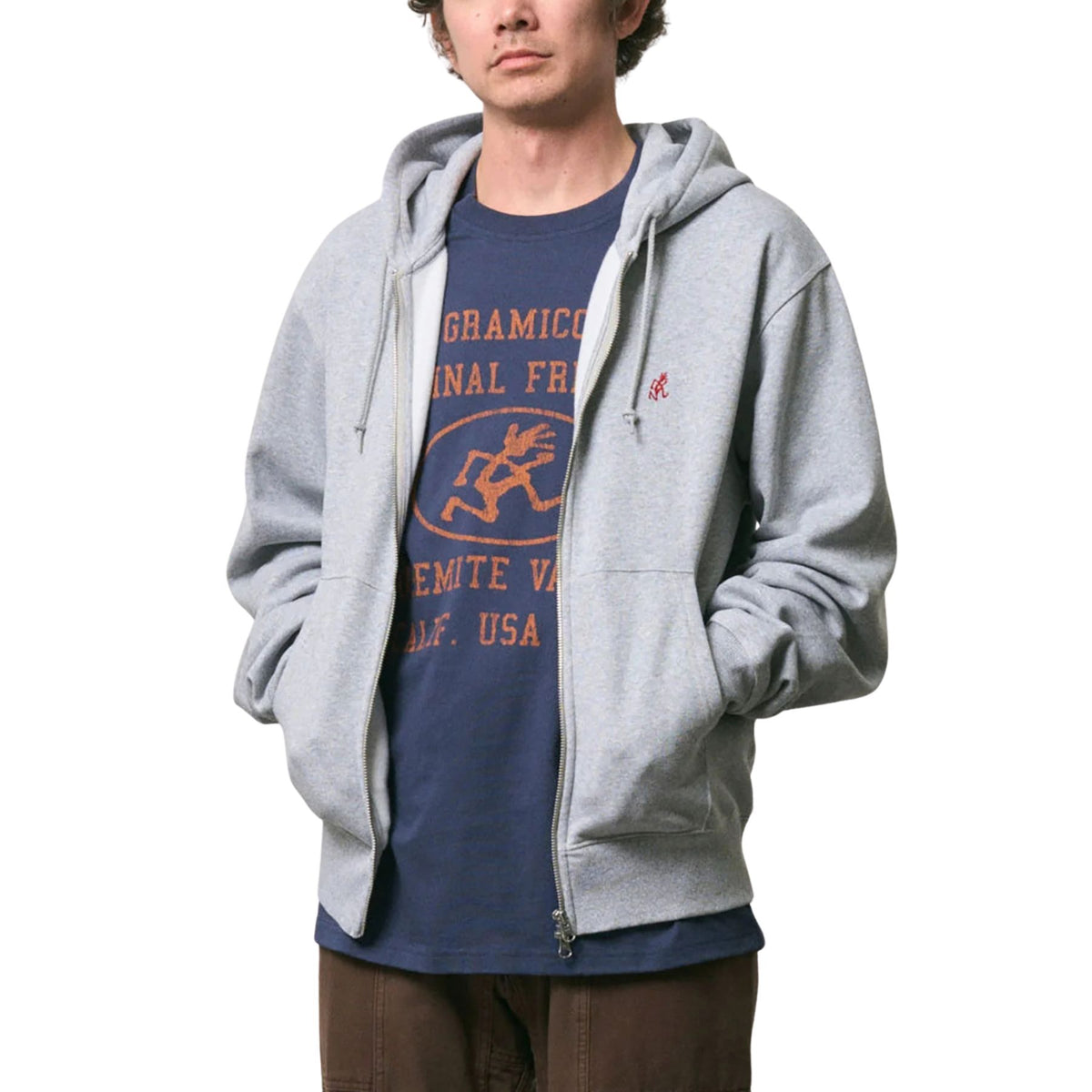 GRAMICCI ONE POINT ZIP HOODED SWEATSHIRT GREY HEATHER