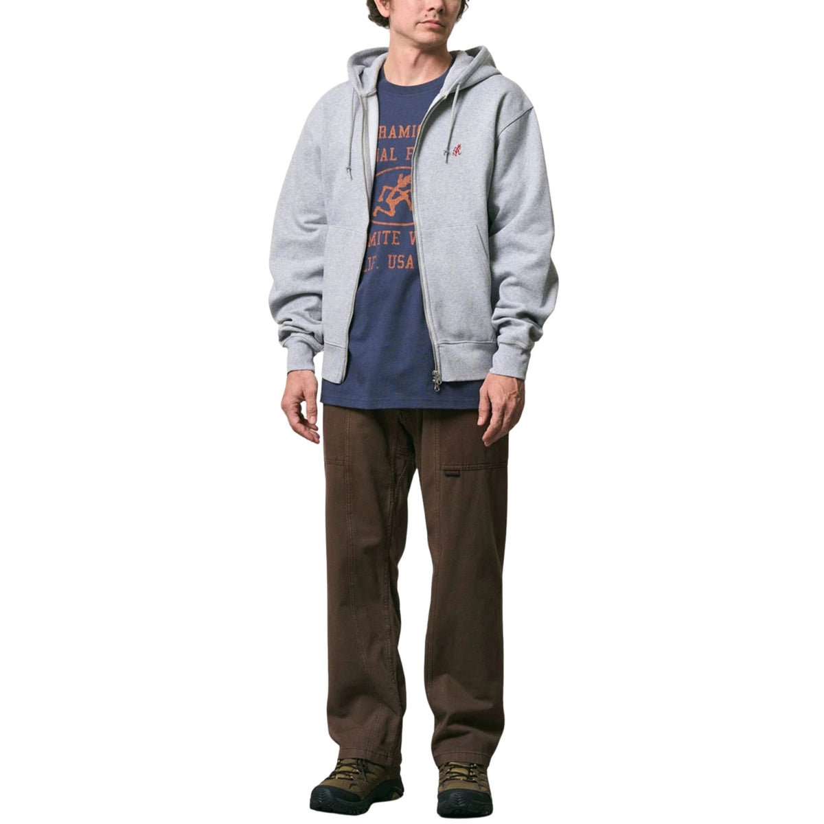 GRAMICCI ONE POINT ZIP HOODED SWEATSHIRT GREY HEATHER