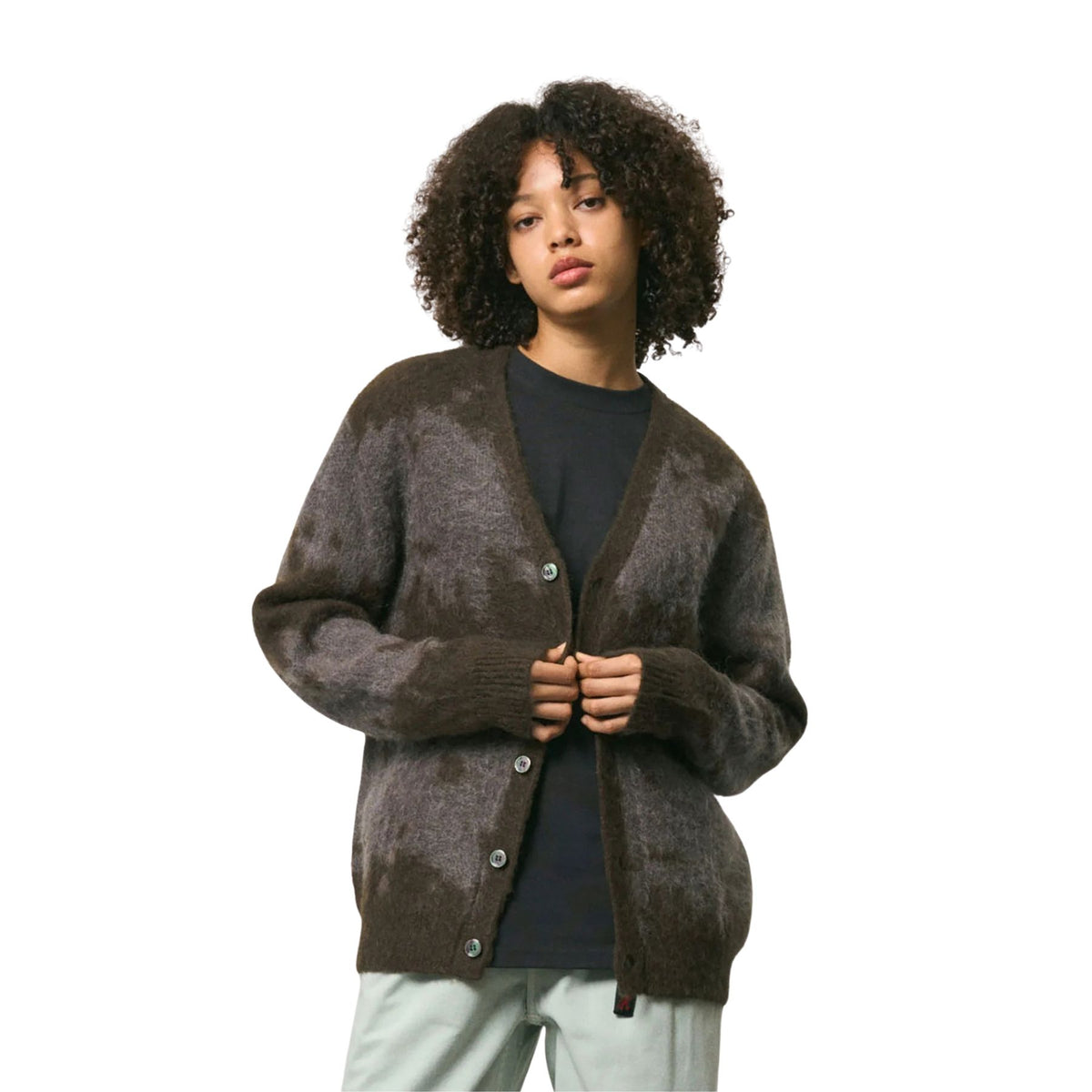 GRAMICCI MOHAIR SPLATTER CARDIGAN SLATE SPLATTER