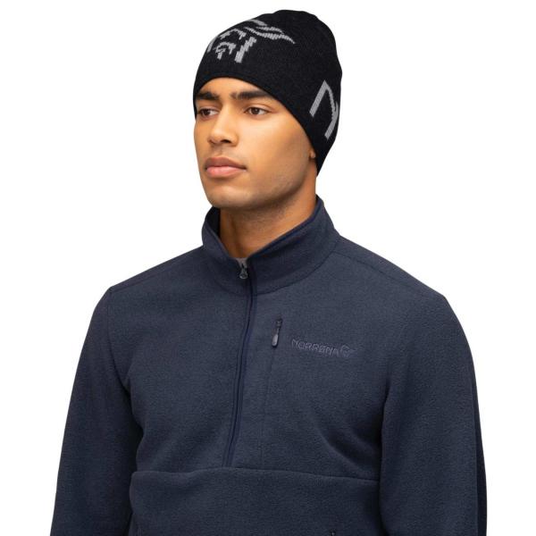 NORRONA /29 MID MERINO ULL LOGO BEANIE CAVIAR MELANGE