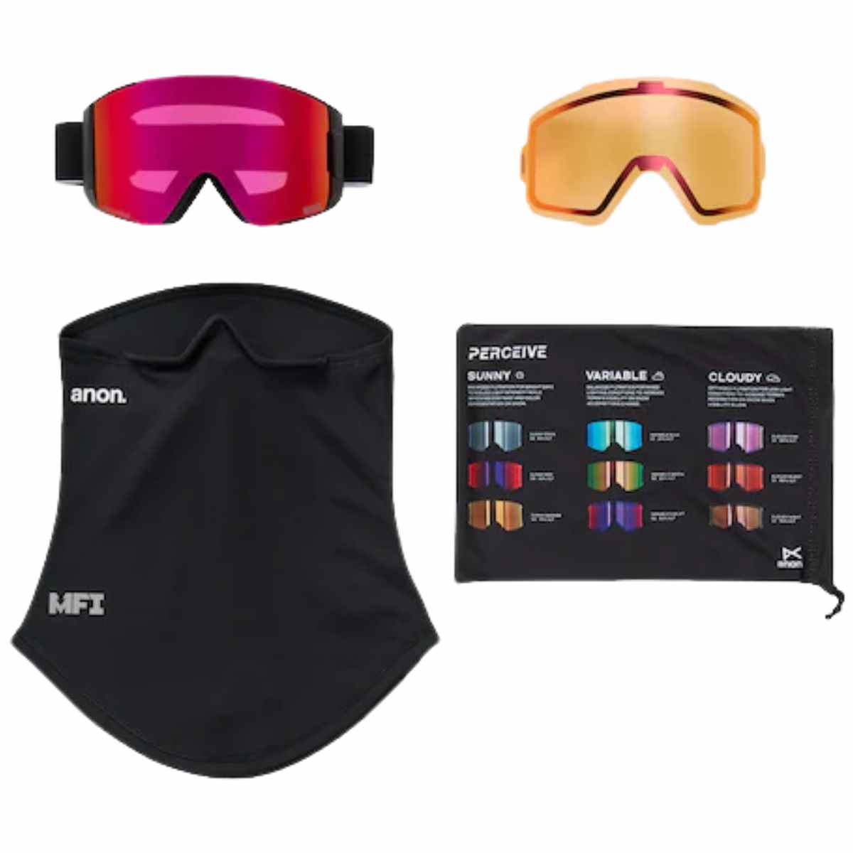 ANON SYNC GOGGLES + BONUS LENS + MFI® FACE MASK REGULAR BLACK SUNNY RED