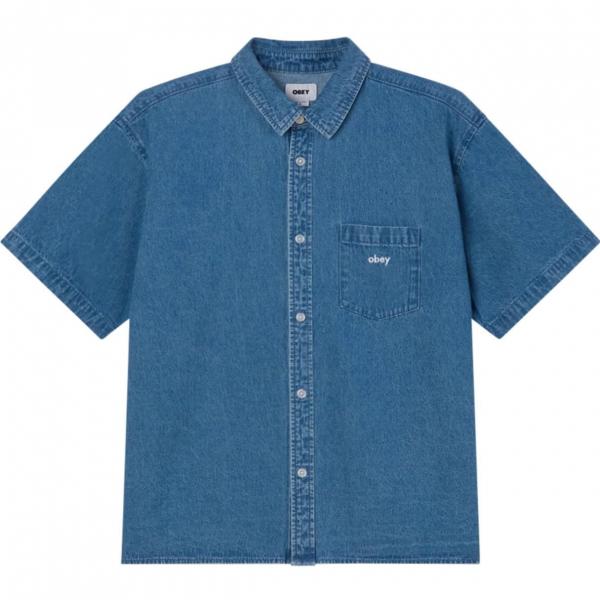 OBEY BIGWIG DENIM LIGHT INDIGO CAMICIA
