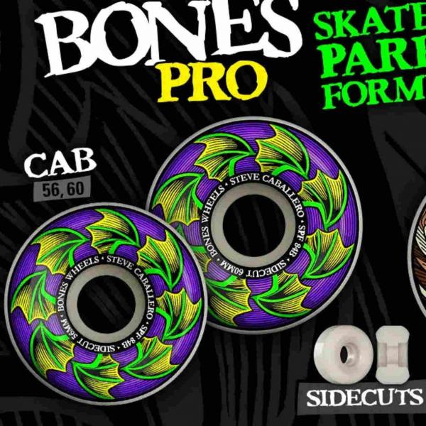 BONES PRO SKATE PARK FORMULA SIDECUTS 84B 60MM RUOTE SKATEBOARD