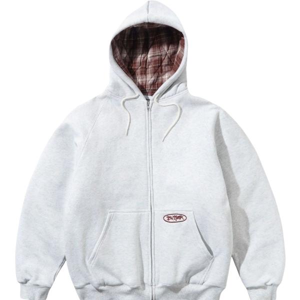 BUTTER GOODS PLAID LINED ZIP-THRU HOOD ASH FELPA