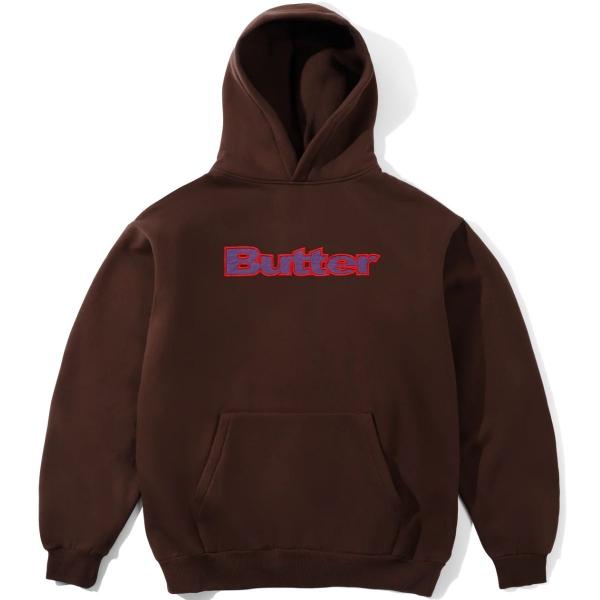 BUTTER GOODS RIPSTOP LOGO APPLIQUE HOODIE DARK BROWN FELPA