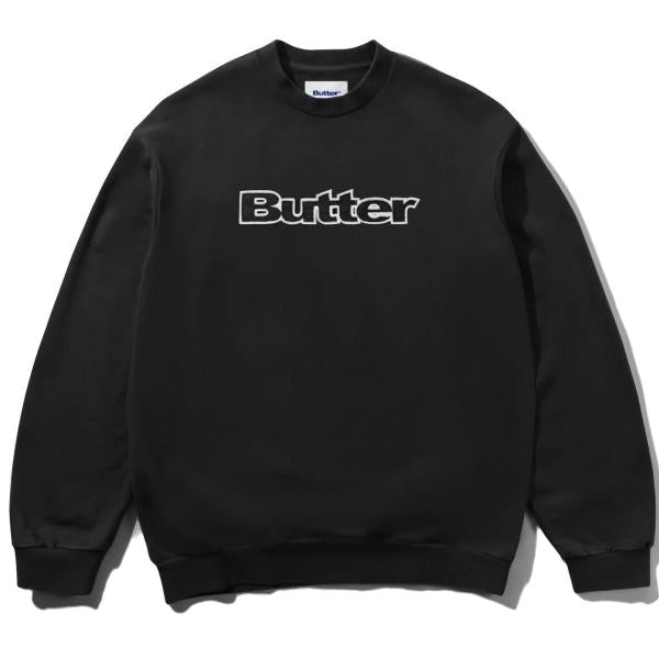 BUTTER GOODS SATIN APPLIQUE LOGO CREWNECK BLACK FELPA