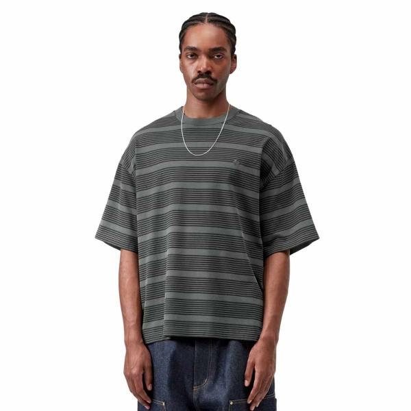 CARHARTT WIP S/S HANSON STRIPE KALE GREEN GARMENT DYED T-SHIRT