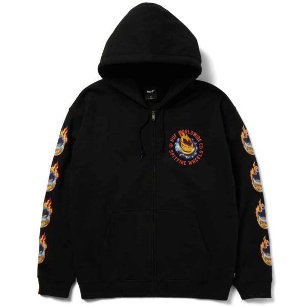 HUF X SPITFIRE CHROME HEAD FULL-ZIP HOODIE BLACK FELPA