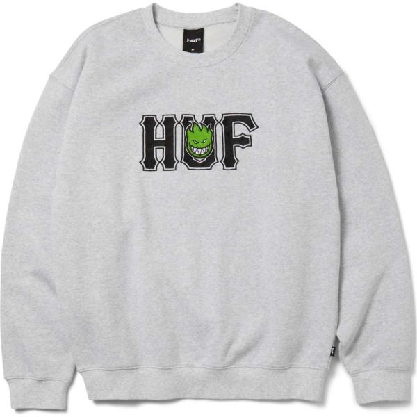 HUF X SPITFIRE UNION CREWNECK SWEATSHIRT HEATHER GREY FELPA