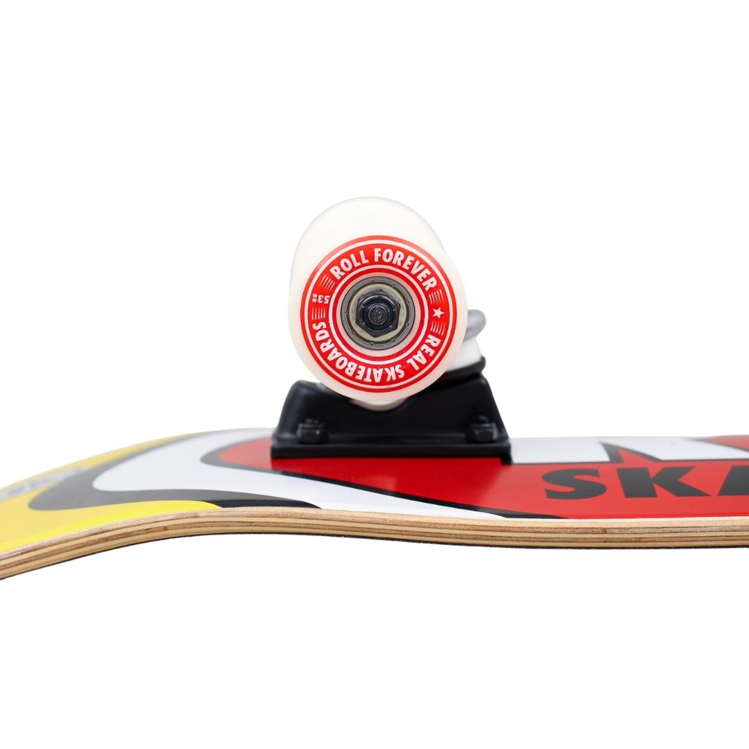 REAL CLASSIC OVAL YELLOW RED 7.5" SKATEBOARD COMPLETO BAMBINO