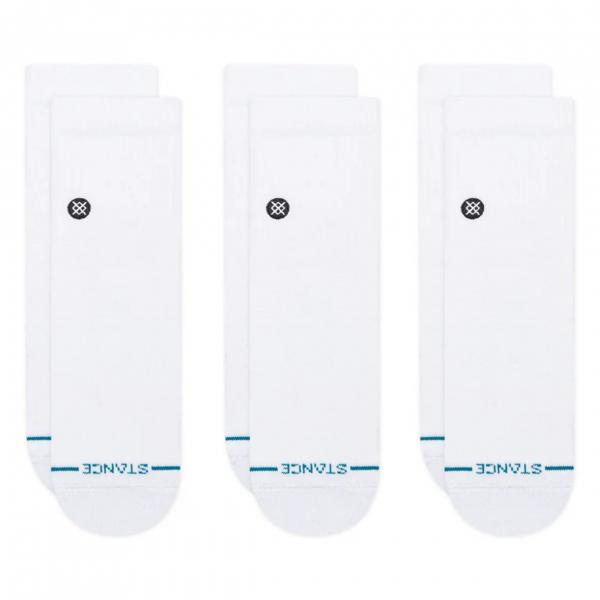STANCE ICON QUARTER WHITE 3 PACK CALZINI