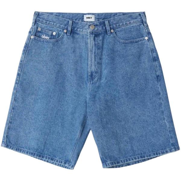 OBEY BIGWIG BAGGY DENIM LIGHT INDIGO SHORTS
