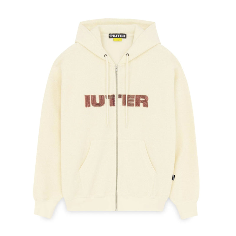 IUTER STITCH LOGO REVERSE ZIP HOODIE IVORY