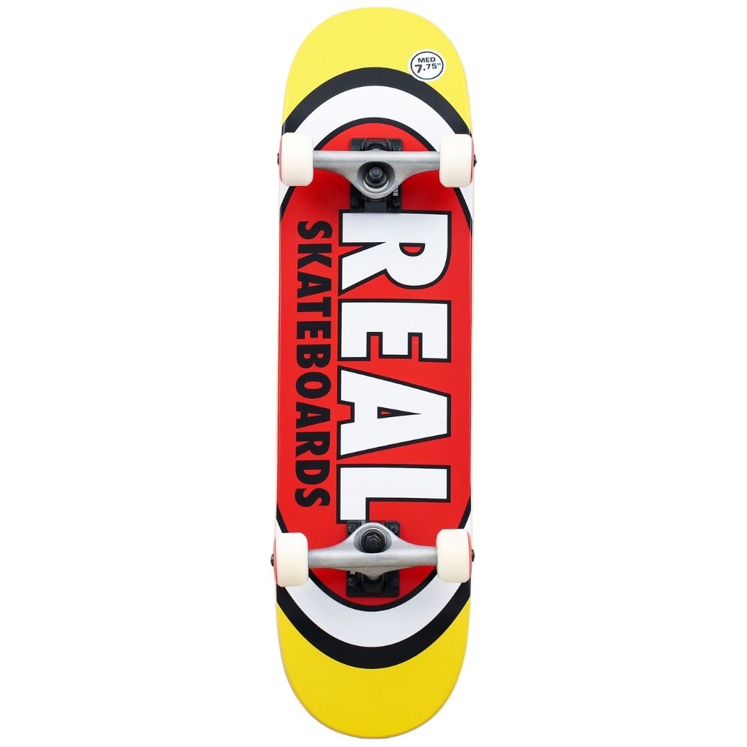 REAL CLASSIC OVAL YELLOW RED 7.5" SKATEBOARD COMPLETO BAMBINO