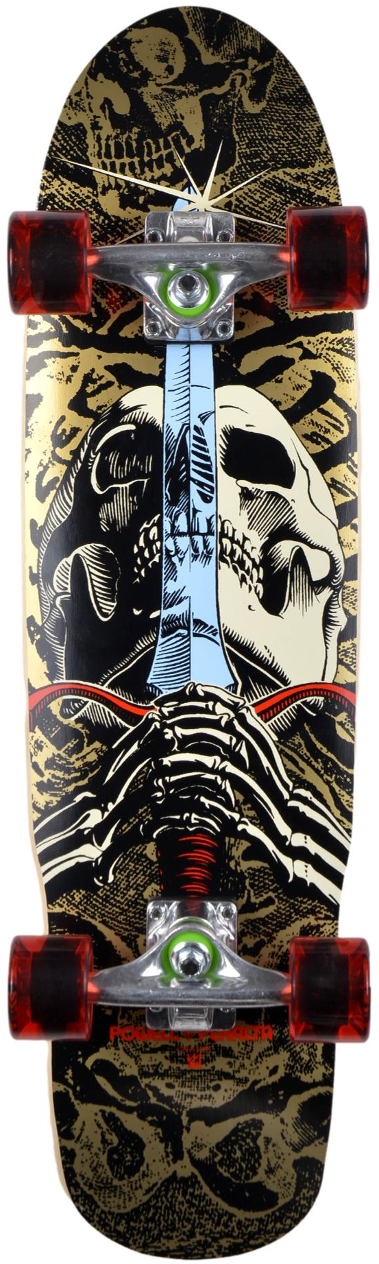 POWELL PERALTA MINI 8" SKULL & SWORLD II SKATEBOARD