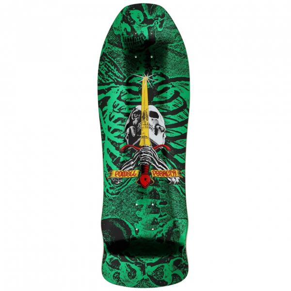 POWELL PERALTA GEEGAH SKULL & SWORD REISSUE GREEN FOIL 9.75" TAVOLA SKATEBOARD