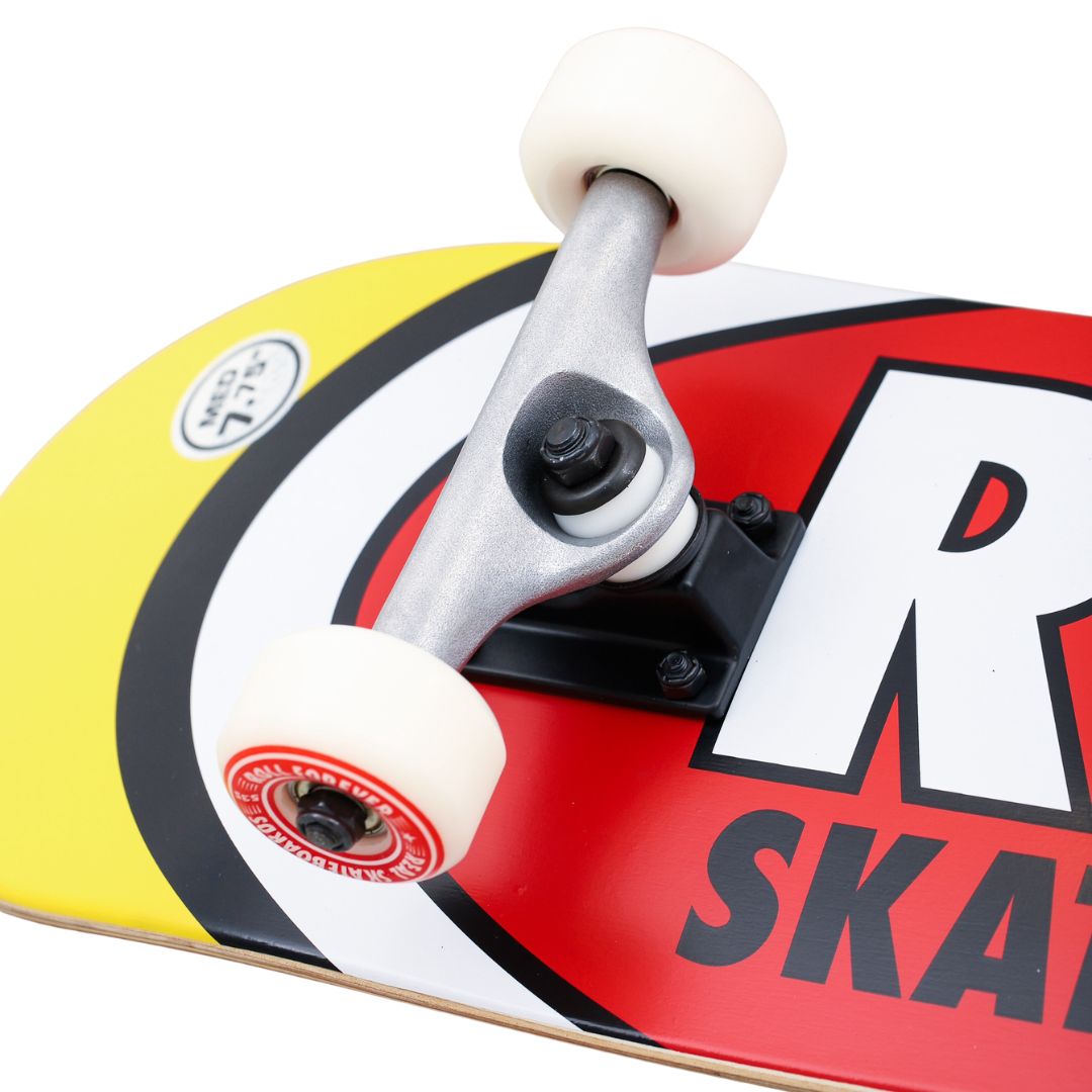 REAL CLASSIC OVAL YELLOW RED 7.5" SKATEBOARD COMPLETO BAMBINO