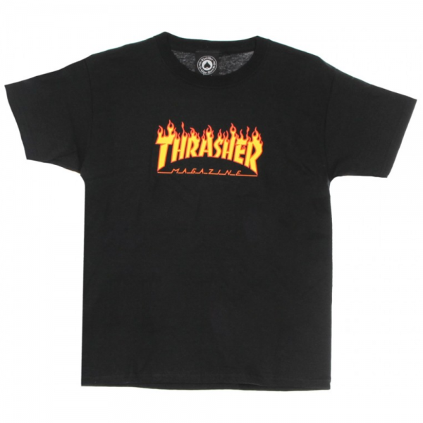 THRASHER FLAME BLACK T-SHIRT BAMBINO